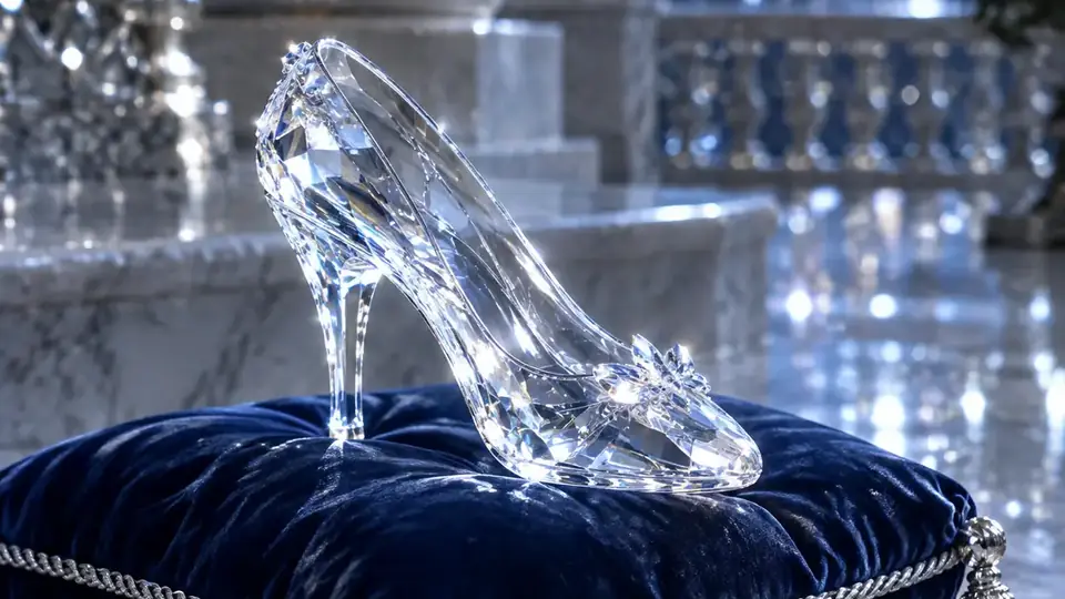 Zapatilla de cristal sobre un cojín, detalle de quinceañera