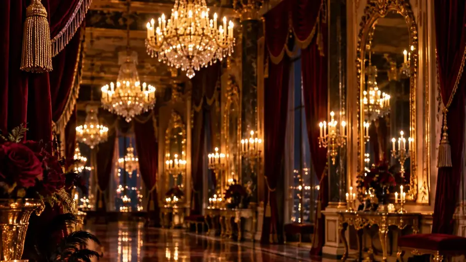 Salón con candelabros para una fiesta de cumpleaños de adultos