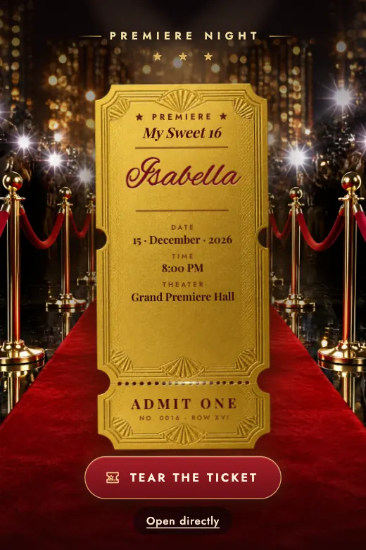 Digital Sweet 16 invitation, Red Carpet design