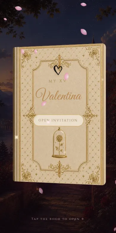 Design Aurora Rosa — A fairy tale: a book that opens, in gold and soft pink.