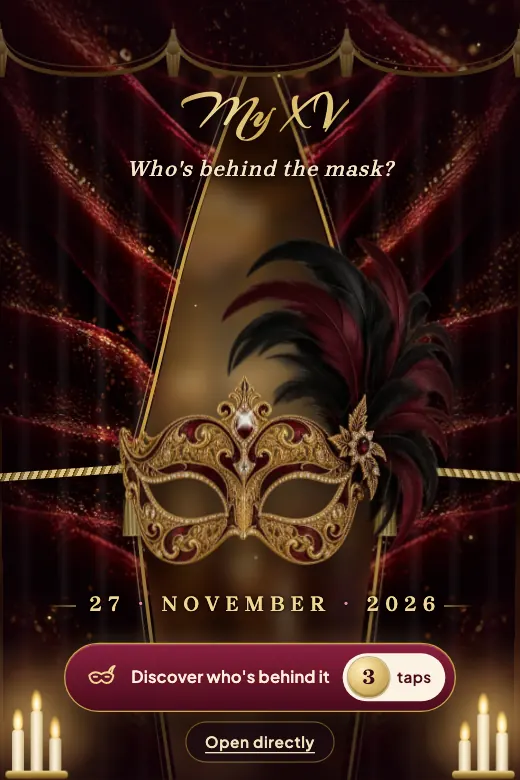 Digital quinceañera invitation, Masquerade Ball design