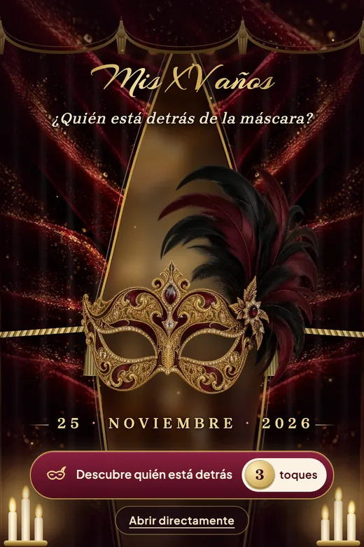 Invitación de 15 años digital, diseño Baile de Máscaras