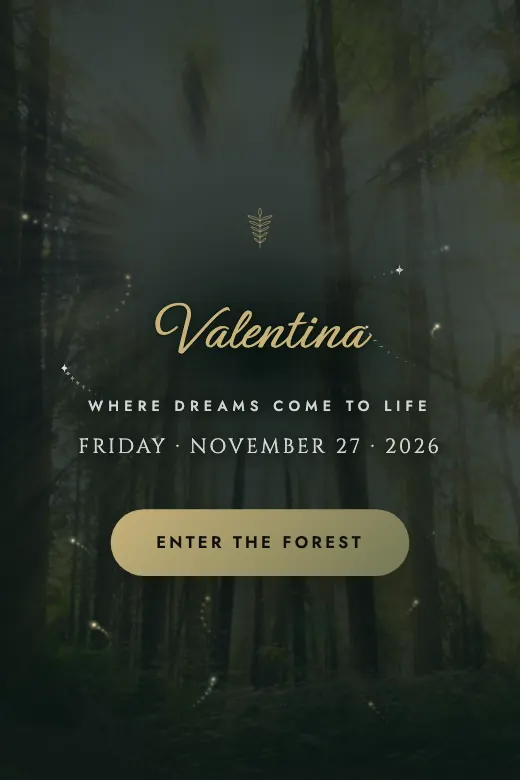 Design Enchanted Forest — Deep green and gold · foliage, warm lights, and fireflies