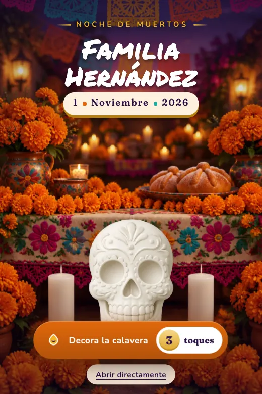 Invitación de día de muertos digital, diseño Calavera de Azúcar