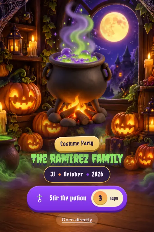 Digital halloween invitation, Bewitched Cauldron design