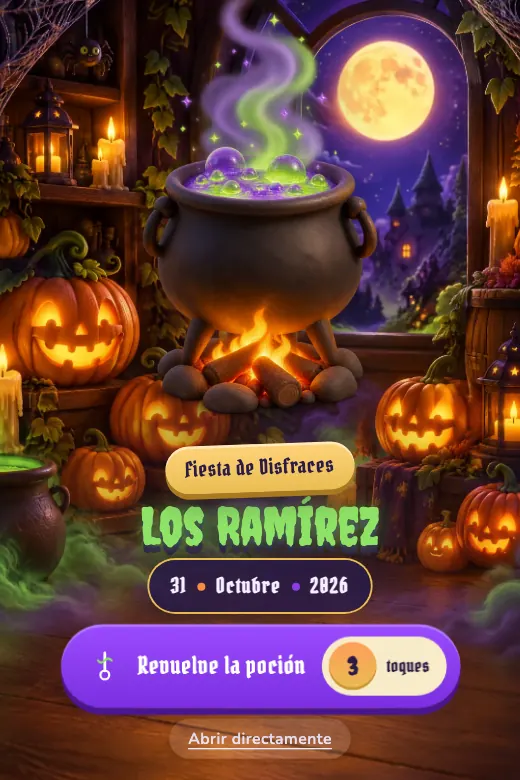 Invitación de halloween digital, diseño Caldero Hechizado