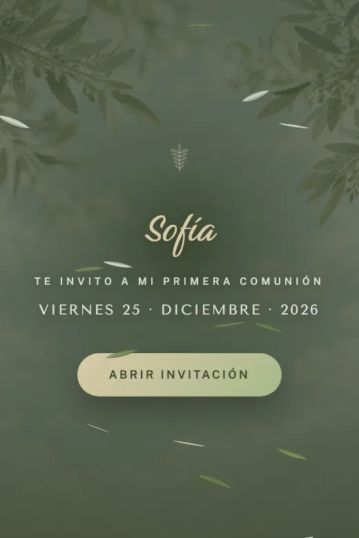 Invitaciones digitales PRO de comunión y confirmación, diseño Comunión Olivo