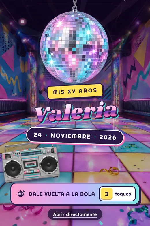 Invitación de 15 años digital, diseño Fiesta Ochentera