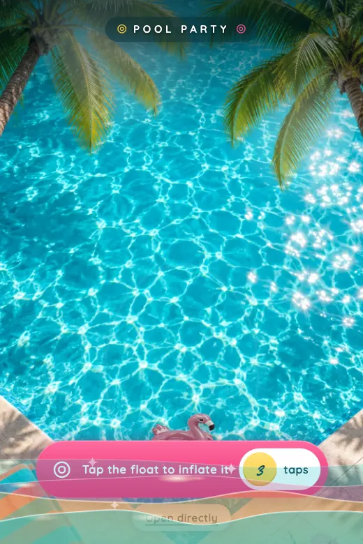 Design Flamingo Float — Tap the deflated flamingo float: it inflates over two taps and on the third it leaps into the water with a big splash · turquoise, flamingo pink and sunshine yellow