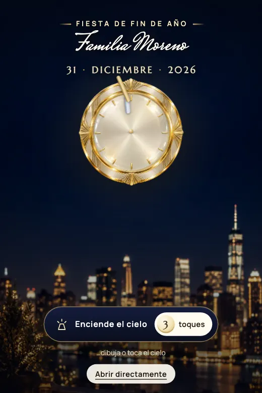 Invitación de fin de año digital, diseño Fuegos de Medianoche