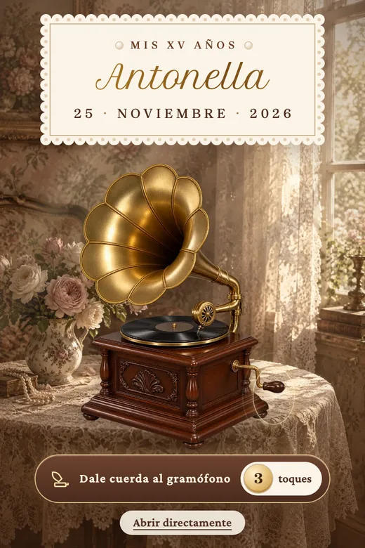 Invitación de 15 años digital, diseño Gramófono Vintage