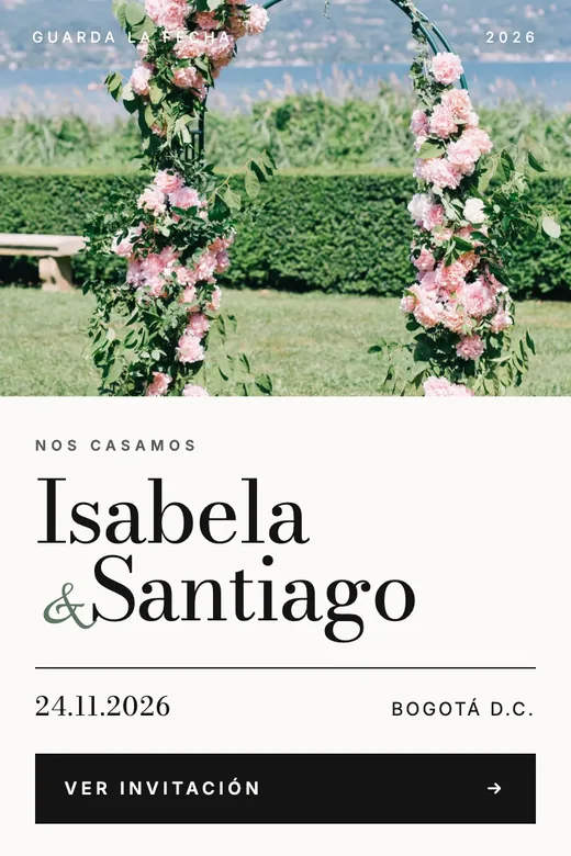 Invitación de bodas digital, diseño Editorial