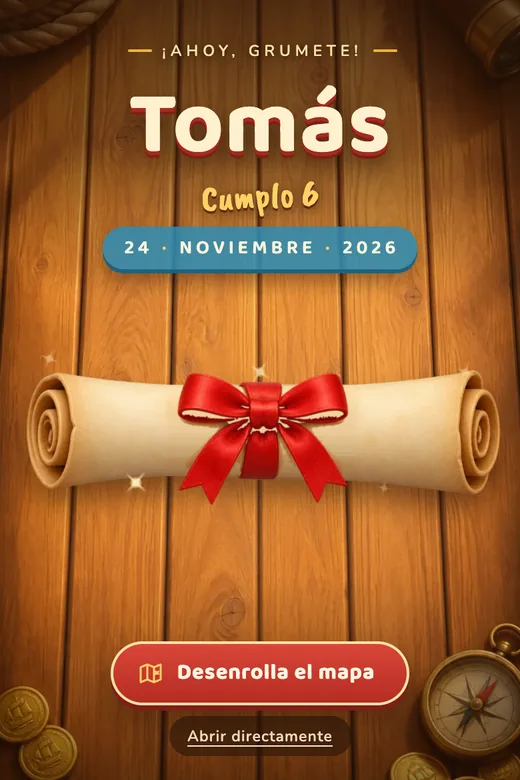 Invitación de cumpleaños digital, diseño Mapa del Tesoro