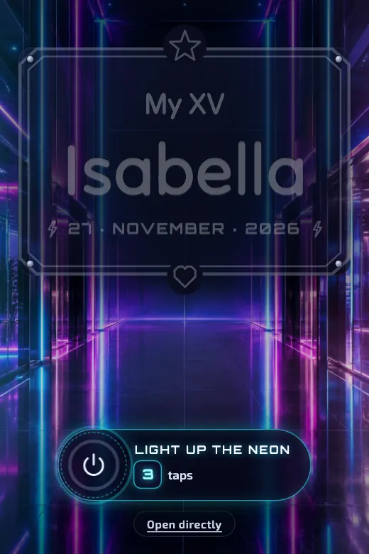 Digital quinceañera invitation, Neon Future design