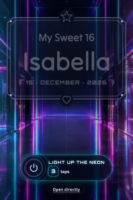 Digital Sweet 16 invitation, Neon Future design