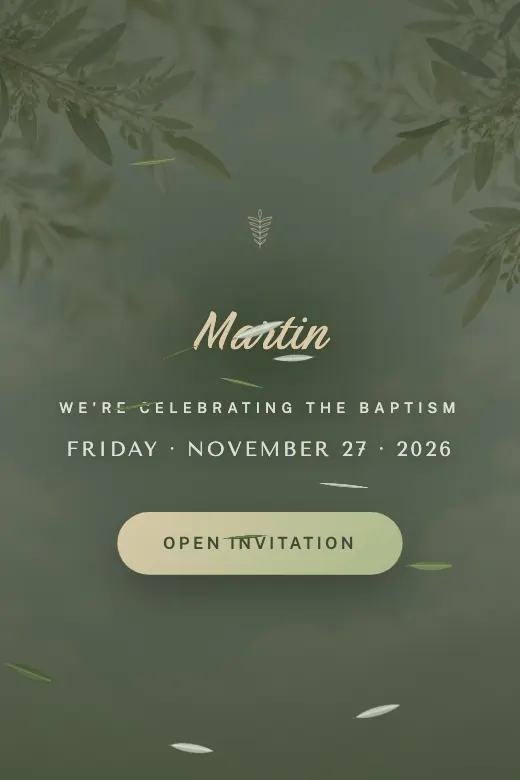 Digital first communions invitation, Cloud and Olive design