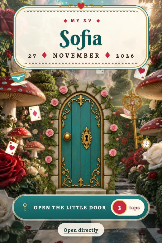 Digital quinceañera invitation, Wonderland design