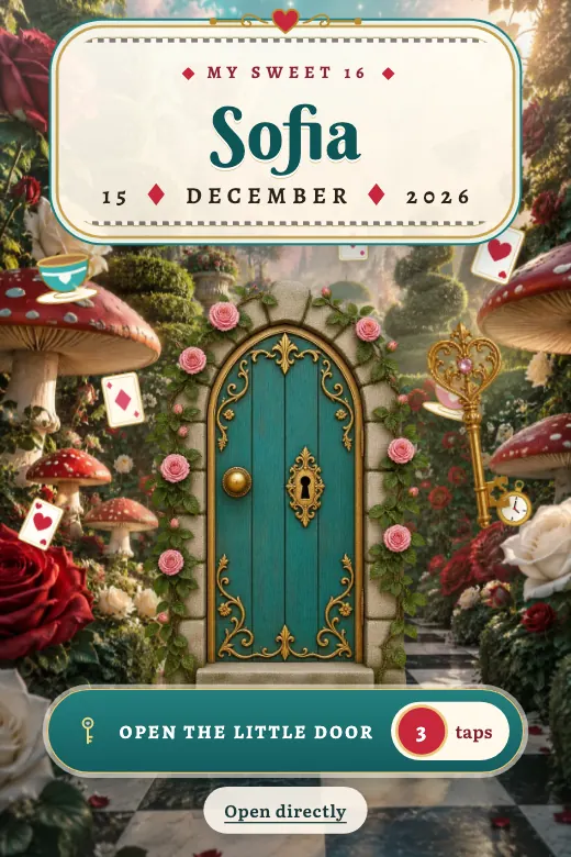 Digital Sweet 16 invitation, Wonderland design