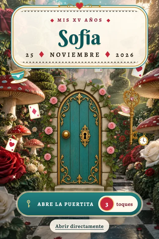 Invitación de 15 años digital, diseño País de las Maravillas