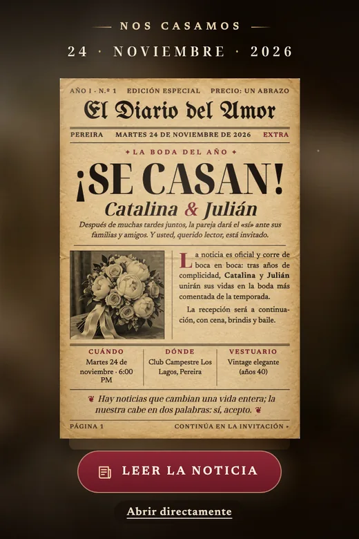 Invitación de bodas digital, diseño Edición Especial