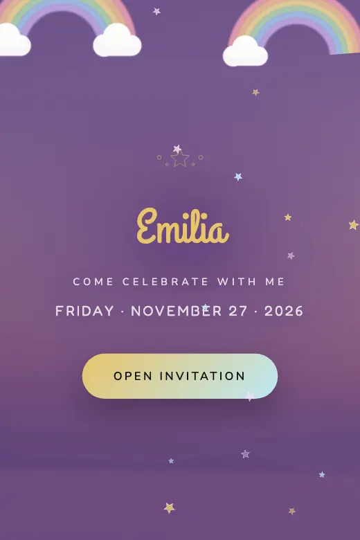 Design Pastel Unicorn — Magical kids' theme · pastel rainbow, clouds, and a golden horn