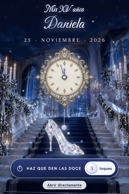 Invitación de 15 años digital, diseño Zapatilla de Cristal